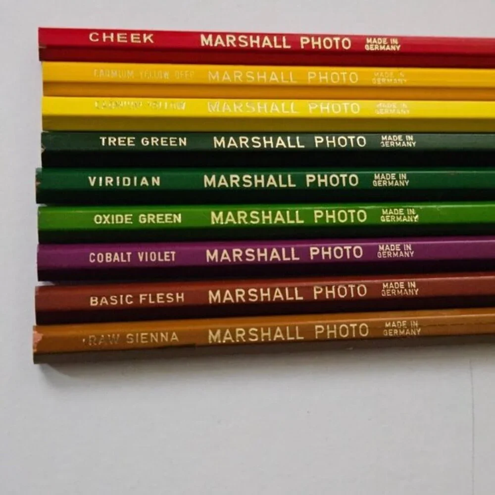 9 VTG Marshall's Photo Coloring Pencils Red Yellow Green Purple Brown (BOX WEAR)